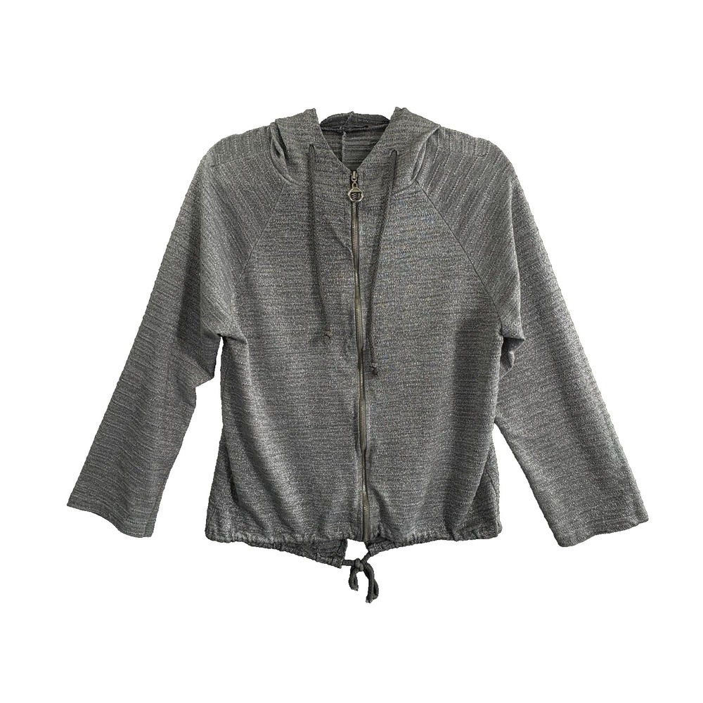 MADE IN ITALY Women Hoodie Metallic Happy World Full Sz M Gray Streetwear 1-42